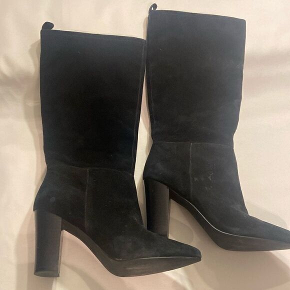 Treasure & Bond Black Pointed Toe Suede Below Knee High 6.5 - Picture 1 of 10